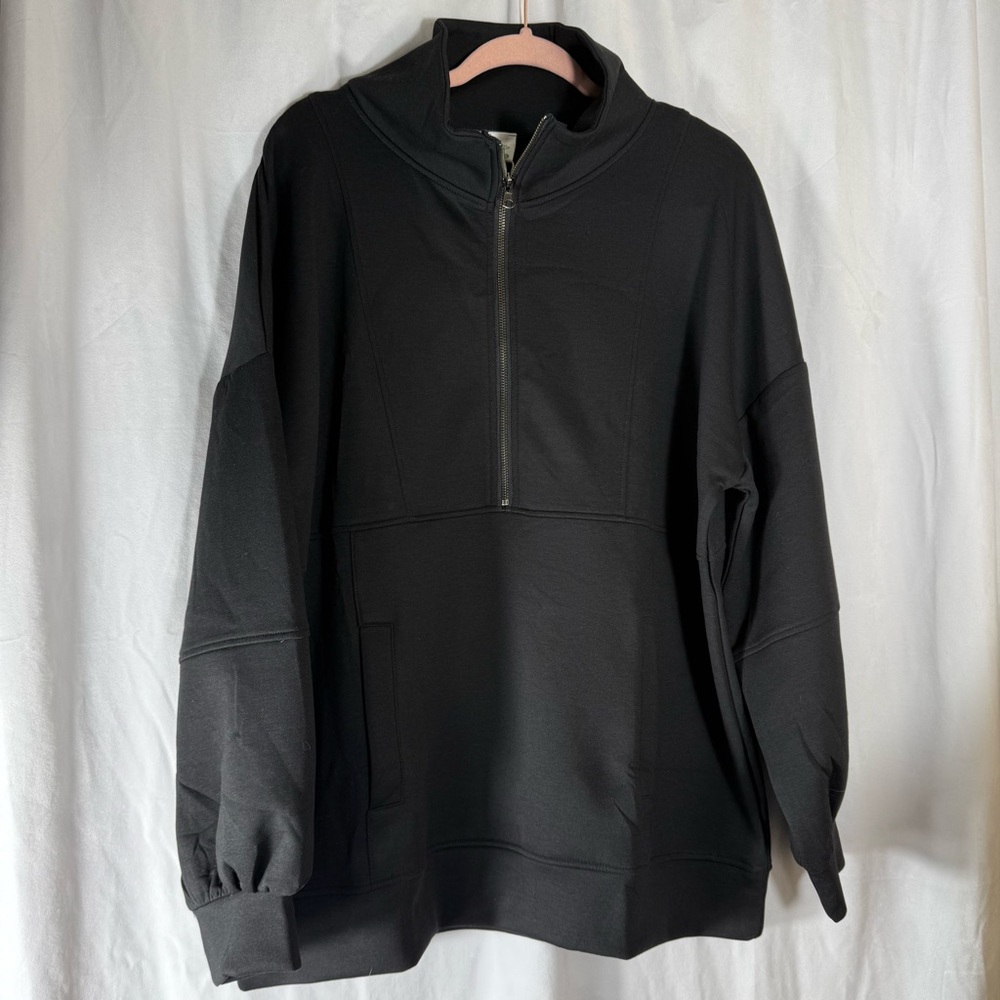 New In Very J NWT Half‎ Zip Sweatshirt With Pockets  Black Women’s Size Large